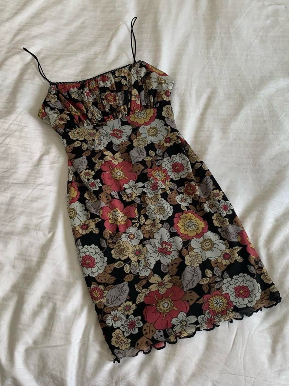 Forever 21 Black Floral Mini Dress with Pink & Yellow Flowers